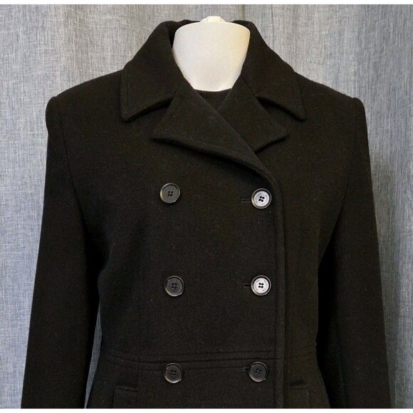 Kenneth Cole Reaction Double Breasted Peacoat Women's 4 Black Luxury Wool Blend - Picture 8 of 9